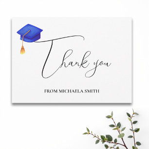 Simple Handwritten Script Blue Graduation Thank You Card