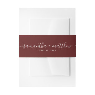 Simple Handwritten Script Burgundy Wedding Invitation Belly Band
