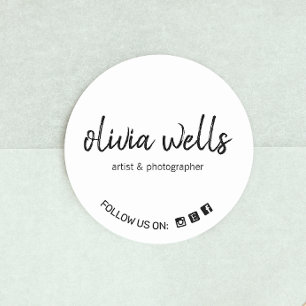 Simple Handwritten Script Font Social Media Icon Classic Round Sticker