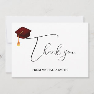 Simple Handwritten Script Maroon Graduation Thank You Card