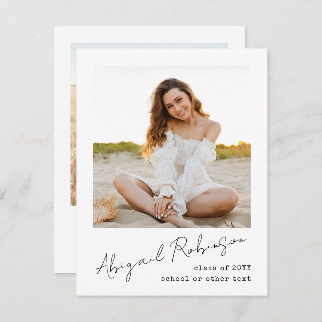 Simple Handwritten Script Name 2 Photo Typewriter Announcement (Front/Back)