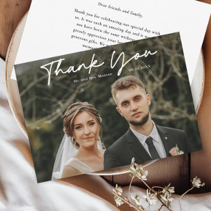 Simple Handwritten Script Photo Wedding Thank You Card
