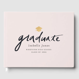 Simple Handwritten Script Pink Graduation Photo Guest Book