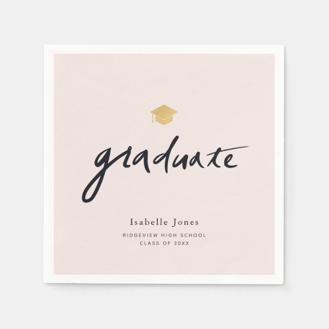 Simple Handwritten Script Pink Photo Graduation Napkin (Front)