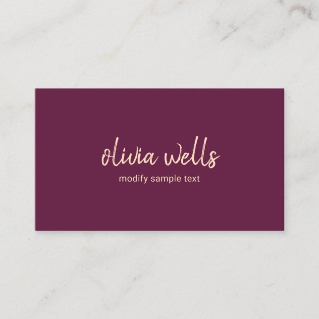 Simple Handwritten Typography Burgundy Purple Business Card (Front)