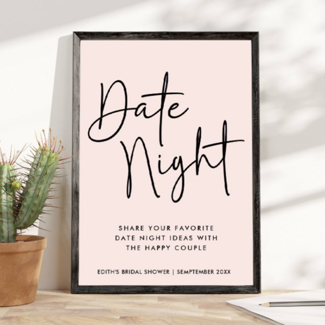Simple Handwritten Typography Date Night Jar Sign (date night jar bridal shower games)