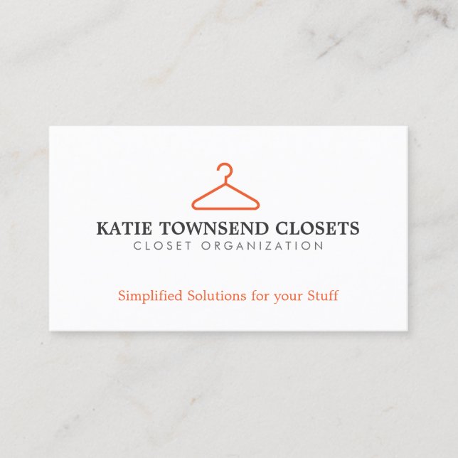 Simple Hanger Logo for Clothing Biz, Dry Cleaners Business Card (Front)