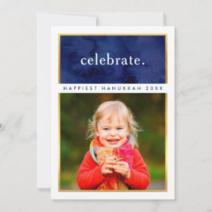 SIMPLE HANUKKAH celebrate square photo gold navy Invitation