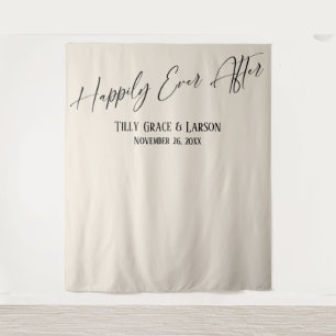 Simple Happily Ever After Cream Photo Backdrop Tapestry