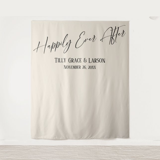 Simple Happily Ever After Cream Photo Backdrop Tapestry (Front)