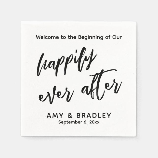 Simple Happily Ever After Handwriting Typography Napkin (Front)