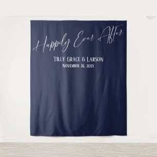 Simple Happily Ever After Navy Photo Backdrop Tapestry