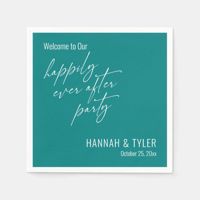 Simple Happily Ever After Party Bold Teal Napkin (Front)