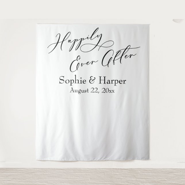 Simple Happily Ever After Photo Backdrop Tapestry (Front)