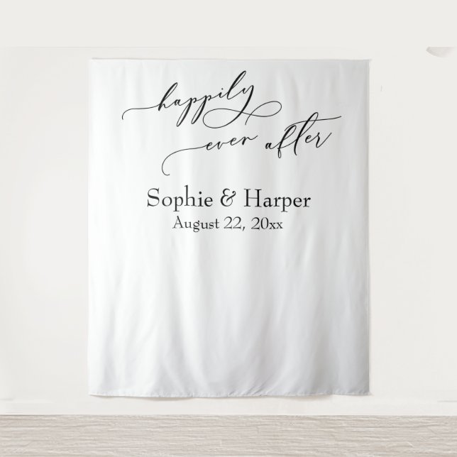 Simple Happily Ever After Photo Backdrop Tapestry (Front)