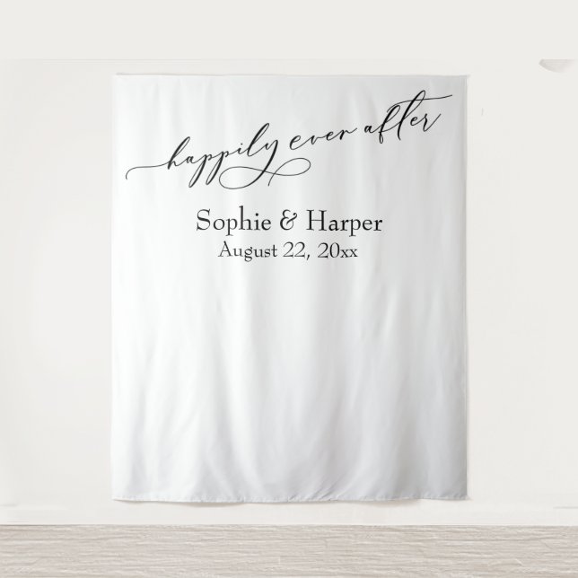 Simple Happily Ever After Photo Backdrop Tapestry (Front)