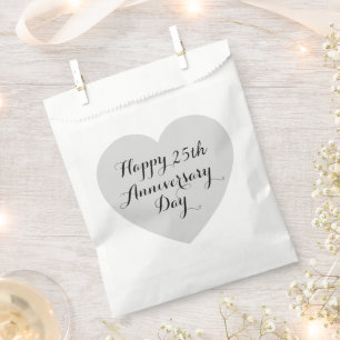 Simple Happy 25th Anniversary Silver Heart Elegant Favour Bags
