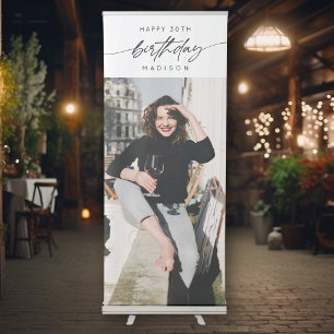 Simple Happy 30th Birthday Party Photo Script Retractable Banner
