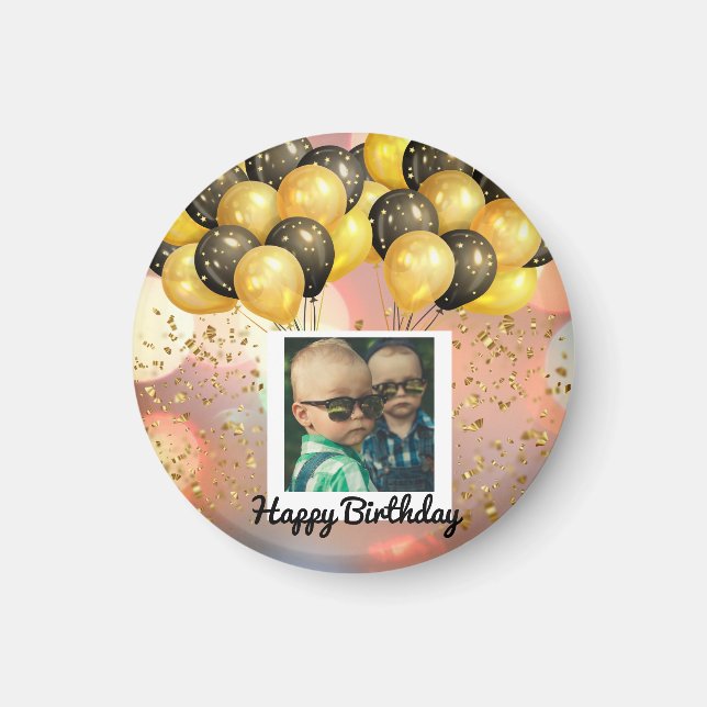 Simple Happy Birthday Add Photo Text Personalised  Magnet (Front)