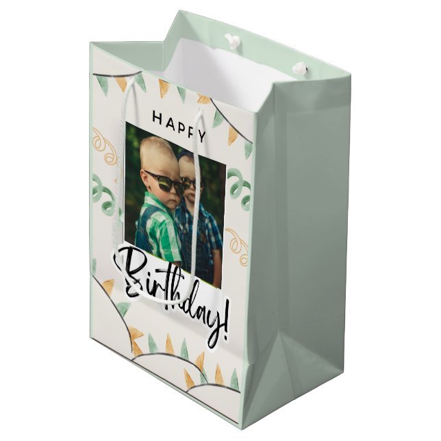 Simple Happy Birthday Add Photo Text Personalised  Medium Gift Bag (Front Angled)