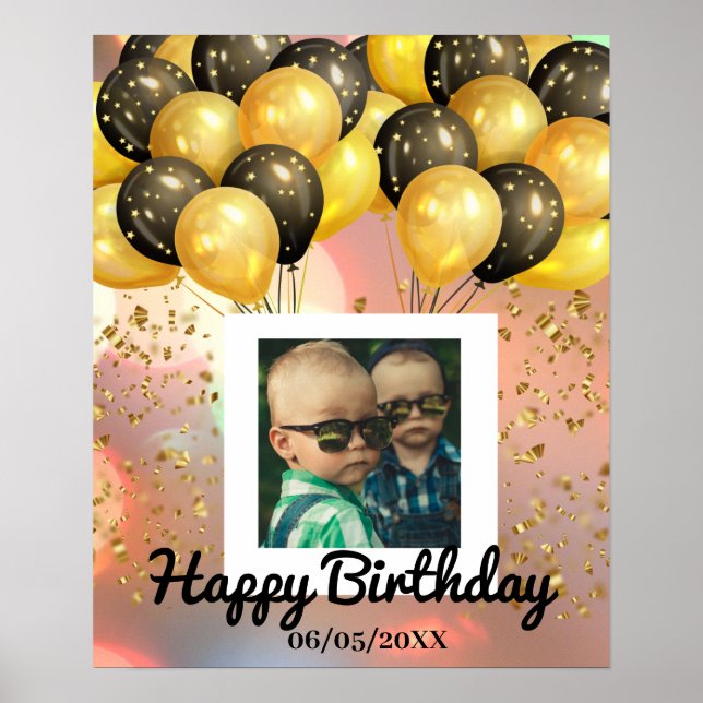 Simple Happy Birthday Add Photo Text Personalised  Poster (Front)