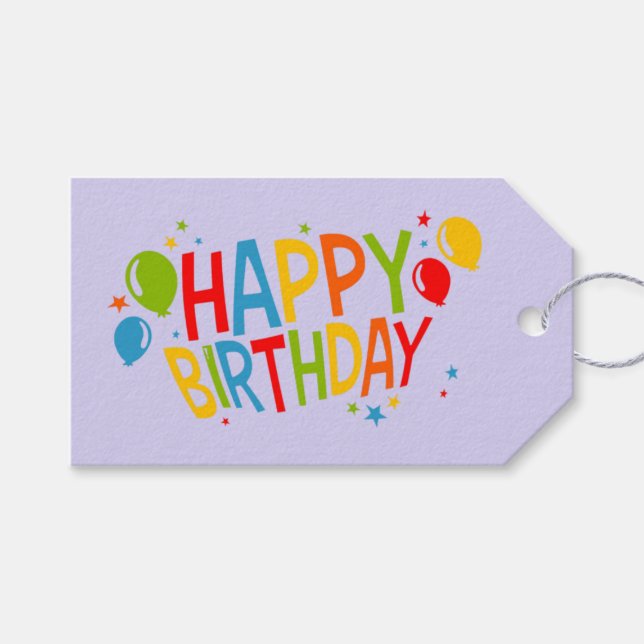 SImple Happy Birthday Gift Tag with Balloons (Front (Horizontal))