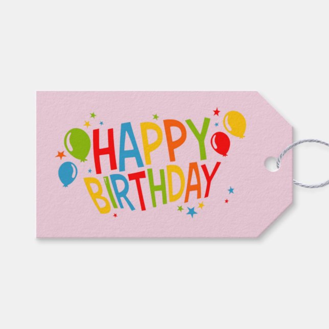 SImple Happy Birthday Gift Tag with Balloons (Front (Horizontal))