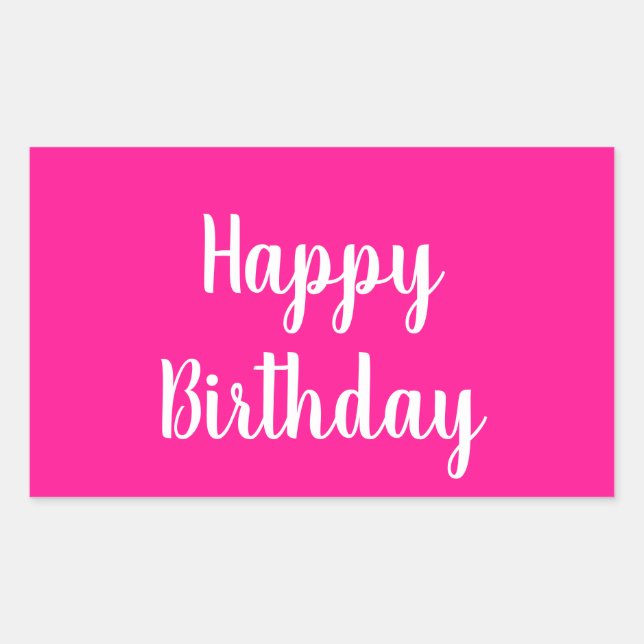 Simple Happy Birthday Hot Pink Rectangular Sticker (Front)