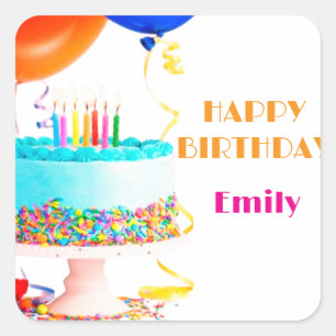 Simple happy birthday name square sticker