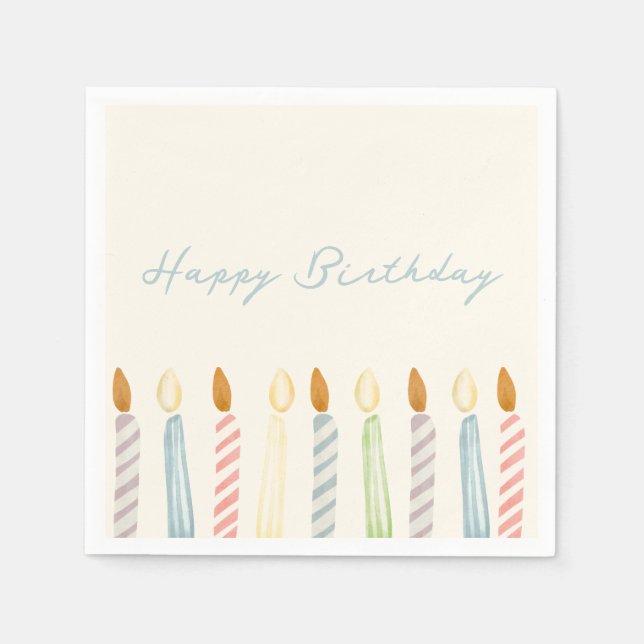 Simple “Happy Birthday” with Candles Party Napkin (Front)