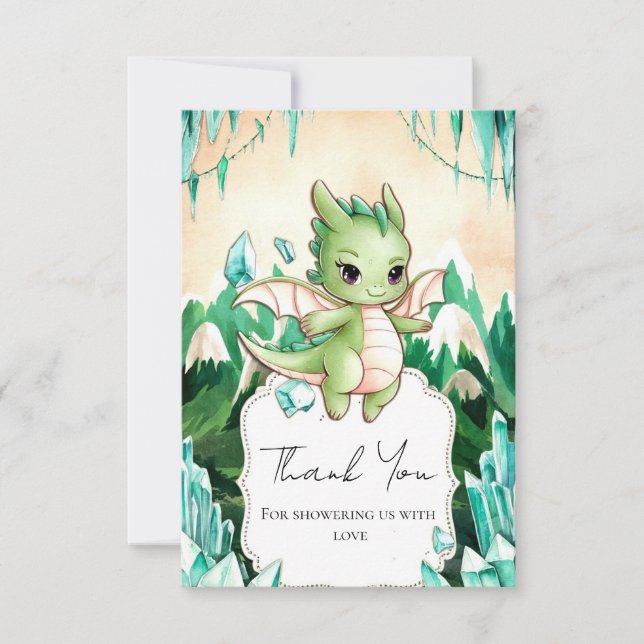 Simple Happy Dragon Baby Shower Thank You Card (Front)