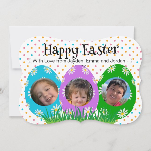 Simple Happy Easter Photo Flower Eggs x3 Card (Front)