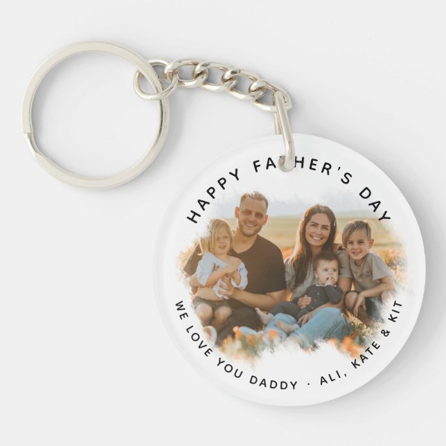Simple Happy Father's Day Family Photo Key Ring (Front)