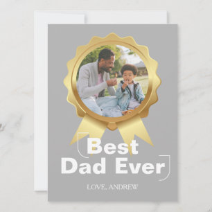 Simple Happy father's day, gold medal & Photo Holiday Card