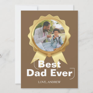 Simple Happy father's day, gold medal & Photo Holiday Card
