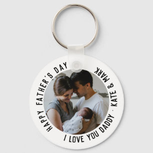 Simple Happy Father's Day Love You Daddy Photo Key Ring
