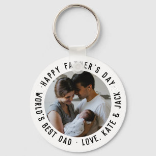 Simple Happy Father's Day World's Best Dad Photo Key Ring