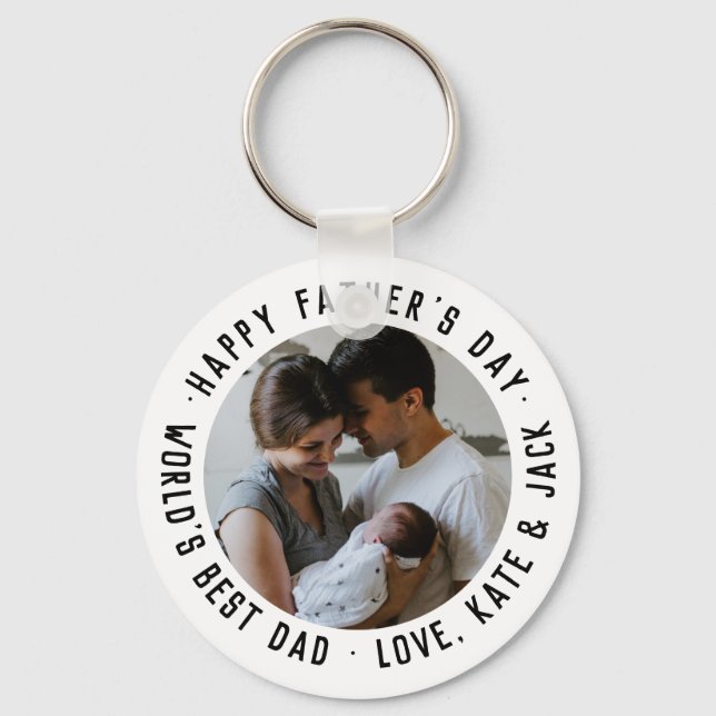 Simple Happy Father's Day World's Best Dad Photo Key Ring (Front)