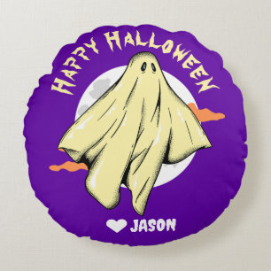 Simple Happy Halloween boo spooky ghost Round Cushion