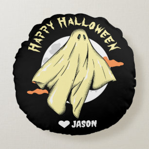 Simple Happy Halloween boo spooky ghost Round Cushion
