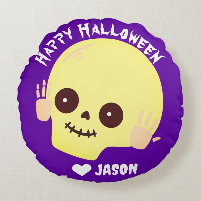 Simple Happy Halloween boo spooky pumpkin Sweatshi Round Cushion (Front)