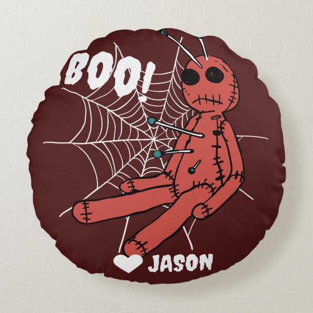 Simple Happy Halloween boo spooky voodoo doll Round Cushion (Front)