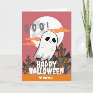 Simple Happy Halloween ghost family and friends Card