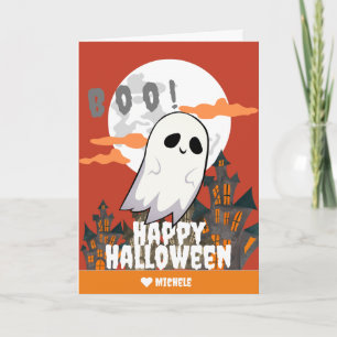 Simple Happy Halloween ghost family and friends Card