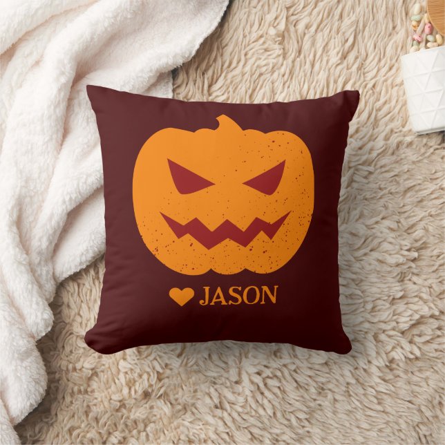 Simple Happy Halloween spooky orange pumpkin Cushion (Blanket)