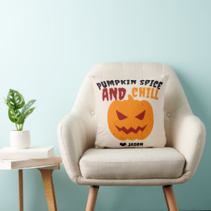 Simple Happy Halloween spooky orange pumpkin Cushion