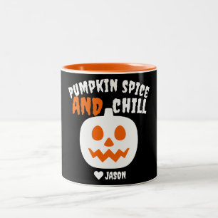 Simple Happy Halloween spooky orange pumpkin Two-Tone Coffee Mug