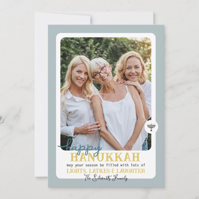 Simple HAPPY HANNUKAH Menorah Photo Holiday Card (Front)