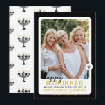 Simple HAPPY HANNUKAH Menorah Photo Holiday Card<br><div class="desc">This modern and simple Hanukkah holiday card features menorahs with customisable text. Click the personalise button to customise the text in this design. These items coordinate with our other items in the collection.</div>