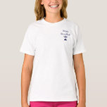 Simple Happy Hanukkah Blue Menorah  T-Shirt<br><div class="desc">simple Happy Hanukkah T-shirt,  with a blue menorah and script typography design. With white customisable lettering,  you can add your own text. A festive addition to your holiday fashion collection.</div>